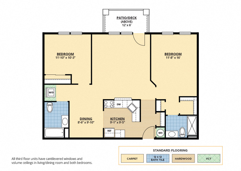 Floor plan for 2 beds, 2 baths, 1179 sqft